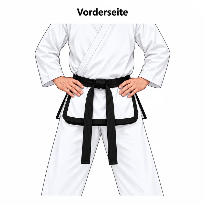 Traditioneller weißer Tae-Kwon-Do-Dobok mit mittig gebundenem schwarzem Gürtel – Vorderansicht